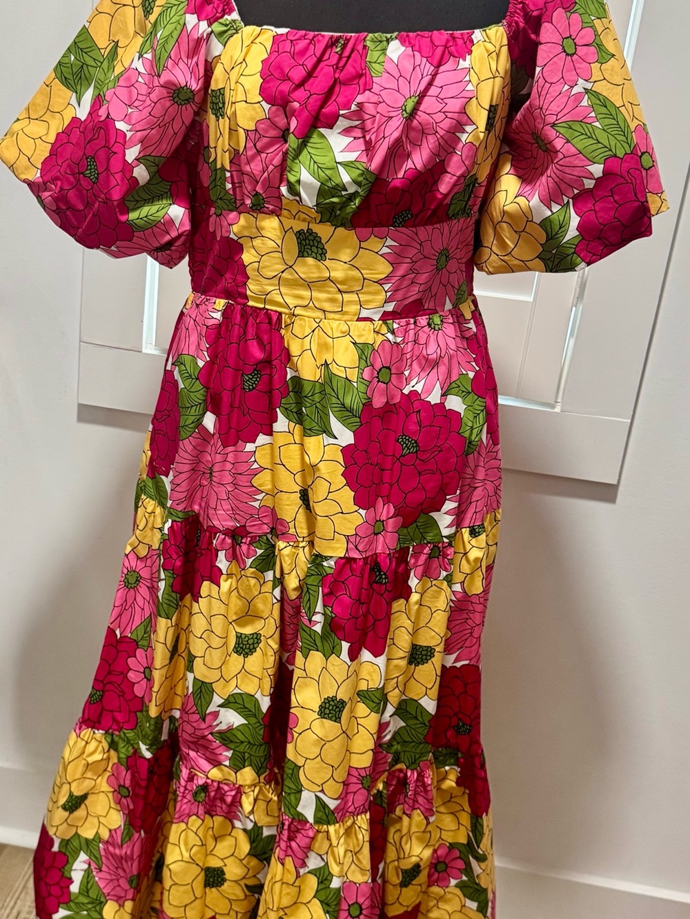 Listicle Pink, Yellow & Green Floral Off-Shoulder Maxi Dress